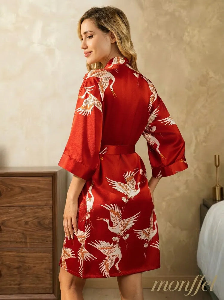 Robe Vermelho Garças de Cetim