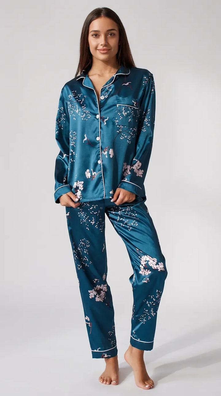 Pijama Terno Feminino Azul Floral - Azul