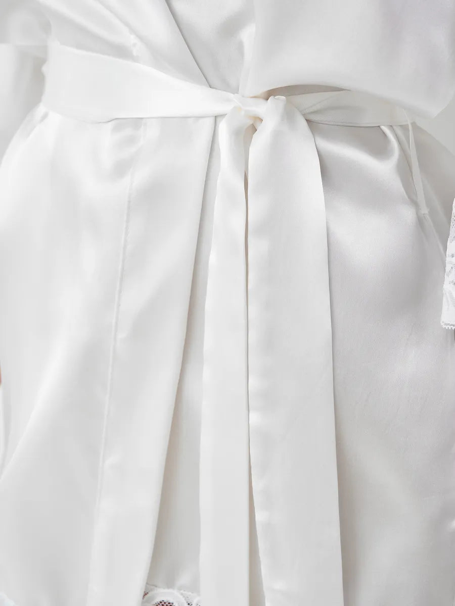 Robe kimono rendado Branco em cetim 