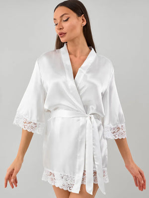Robe kimono rendado Branco em cetim 