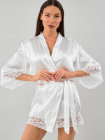 Robe kimono rendado Branco em cetim 