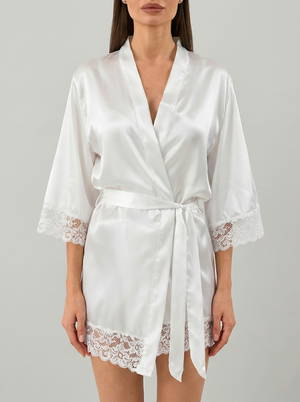 Robe kimono rendado Branco em cetim 