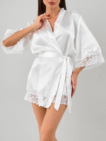 Robe kimono rendado Branco em cetim 