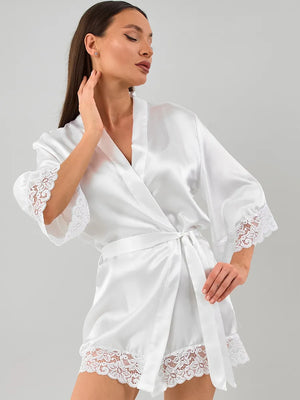 Robe kimono rendado Branco em cetim 
