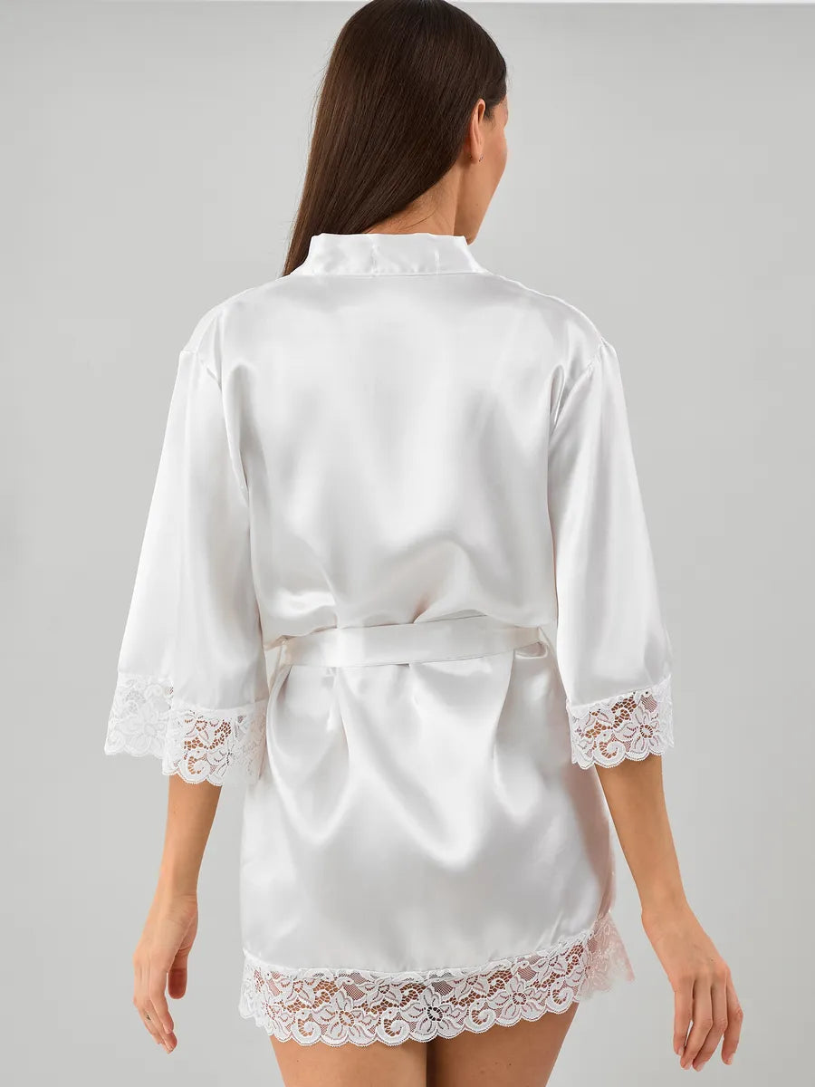 Robe kimono rendado Branco em cetim 