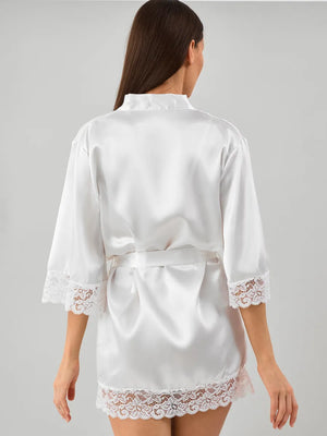Robe kimono rendado Branco em cetim 