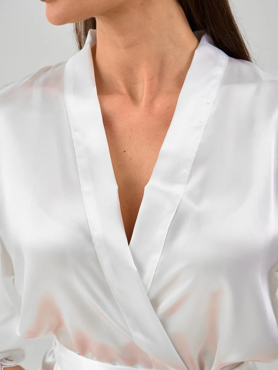 Robe kimono rendado Branco em cetim 