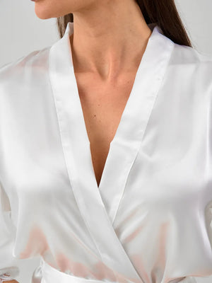 Robe kimono rendado Branco em cetim 