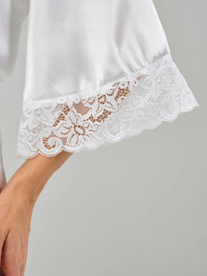 Robe kimono rendado Branco em cetim 