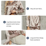 Conjunto de pijamas de botão feminino, pijamas de manga comprida, conjuntos de pijamas, camisa estampada com calças, loungewear feminino