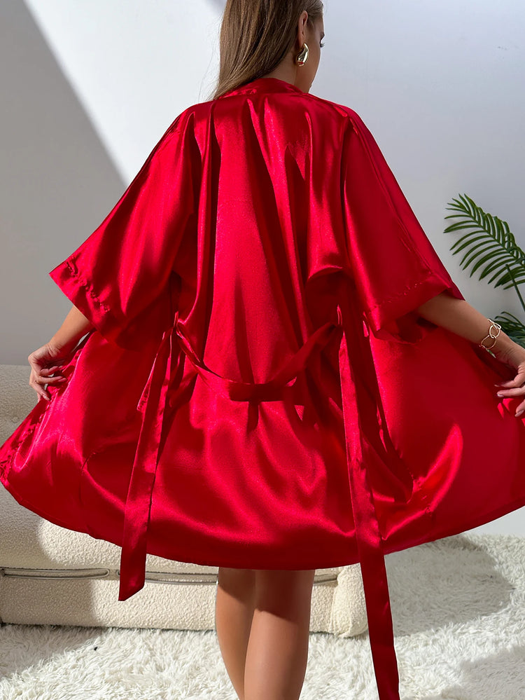 Outono novo pijama feminino sexy moda pijamas conjunto e robe simples três peças loungewear feminino para o dia dos namorados
