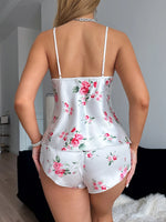 V Neck Lace Printed Halter Shorts Set Fashionable And Elegant Women's Pajama 2 Piece Set