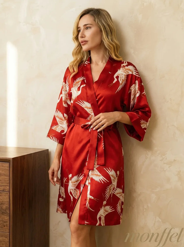 Robe Vermelho Garças de Cetim