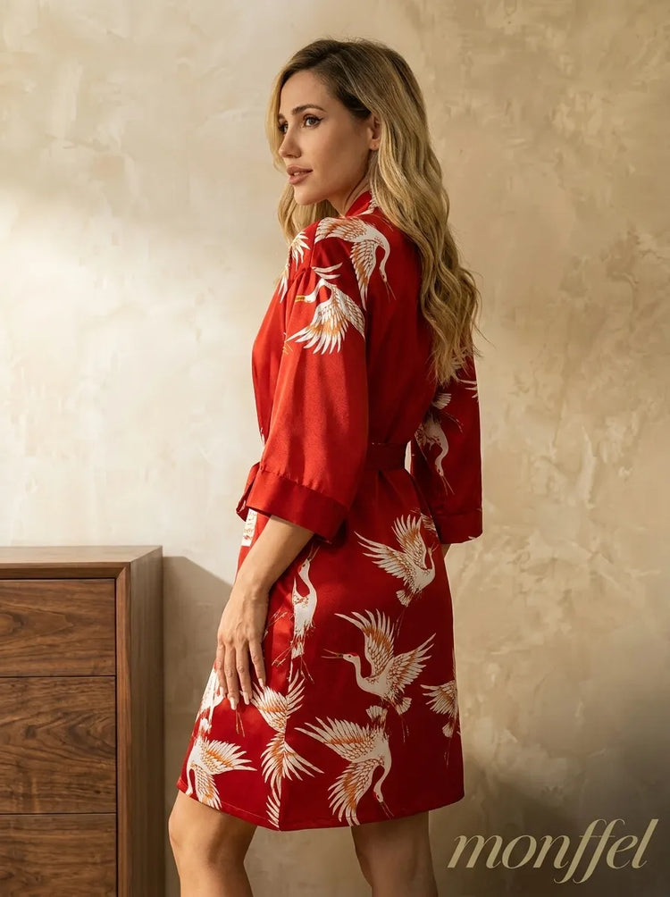 Robe Vermelho Garças de Cetim
