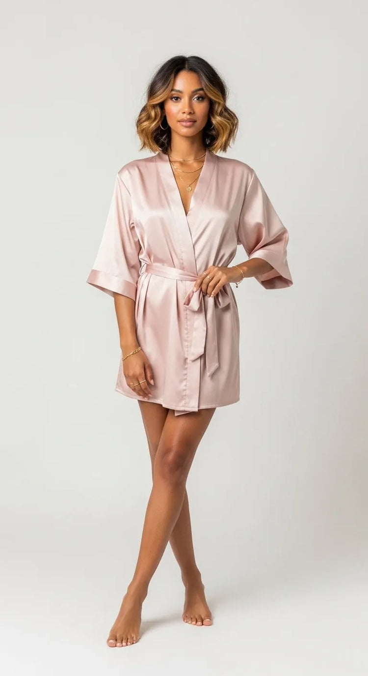 robe curto rosa - pose de frente com amarração central destacada