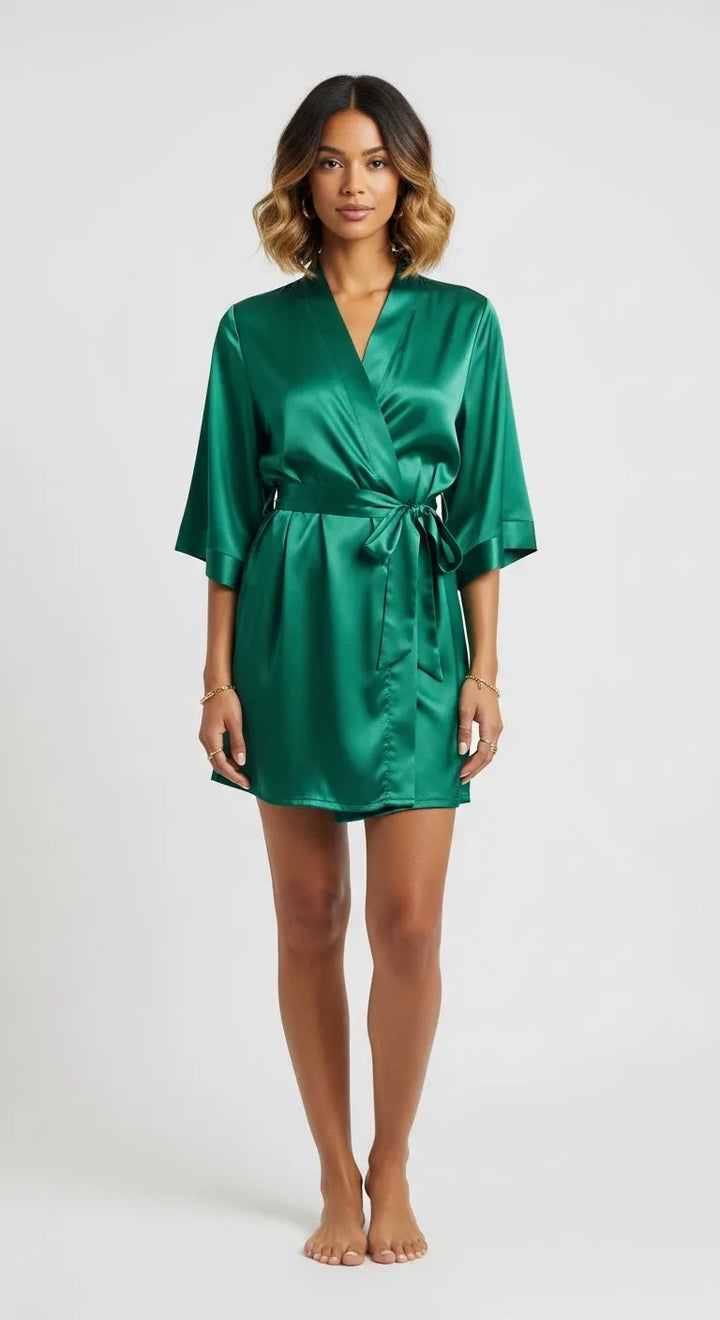 Robe Kimono de Cetim Curto Feminino - Verde