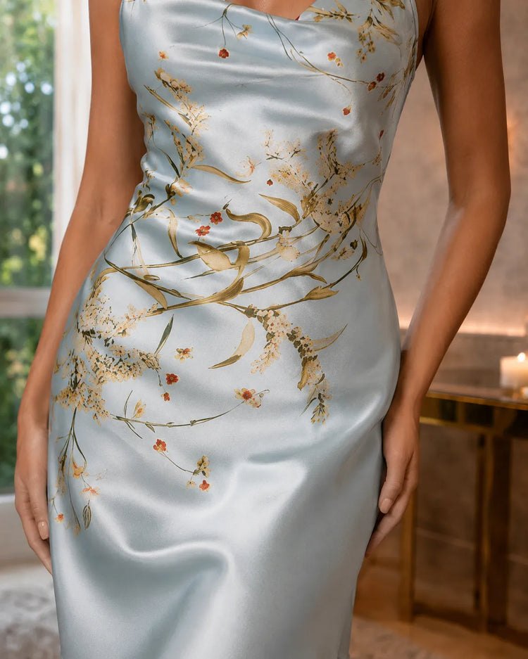 Camisola Slip Dress Curto Cetim Floral