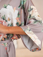 robe kimono lilás floral costas completas manga 3/4
