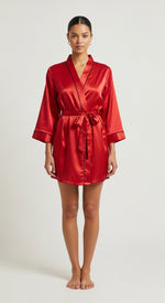 robe kimono de cetim vermelho curto frente inteira amarração na cintura brilho acetinado e vivo aparente